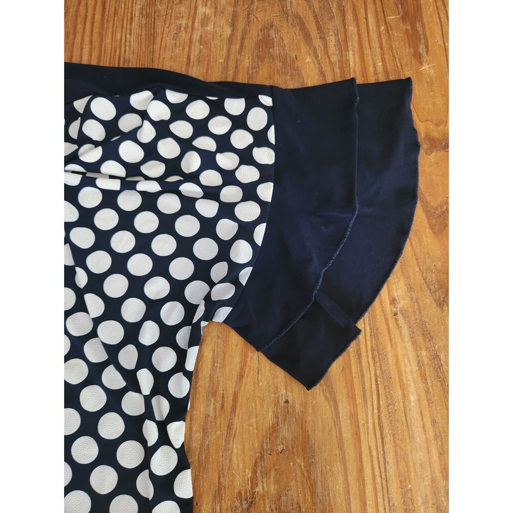 Emma & Olive Navy Blue White Polka Dot Scoop Neck‎ Ruffle Short Sleeve Blouse 3X - Picture 6 of 8